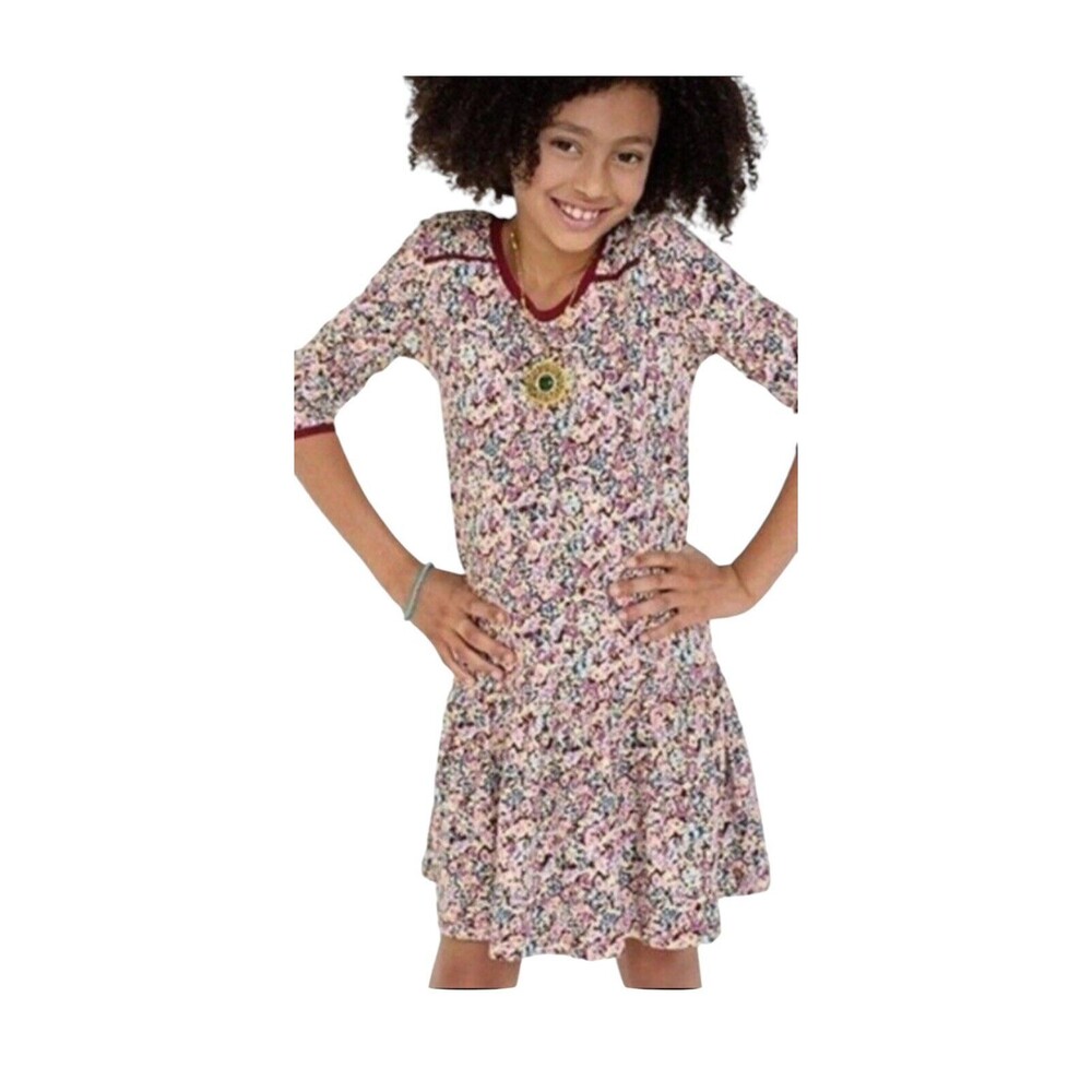 Matilda Jane 435 Courtney Burgundy Floral Print Dress Size 14 Drop Waist Ruffle